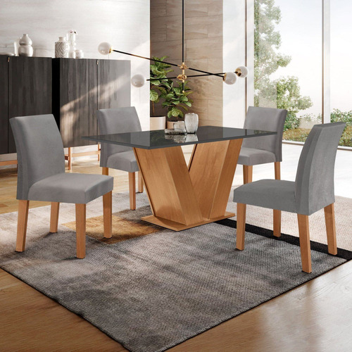 Mesa De Jantar Tampo Mdf/vidro E 4 Cadeiras Espanha Hiwt