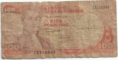 Billete Antiguo De Cien Pesos Oro 1991