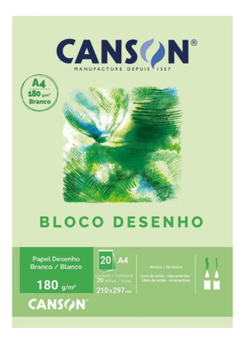 Bloco Papel Canson Desenho Branco A4 180g 20 Folhas