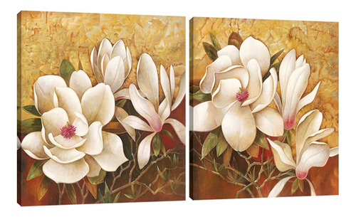 Pyradecor Magnolia Flowers Modern 2 Piezas Estiradas Floral.