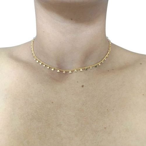 Colar Choker Feminino Coração Tendência Banhado A Ouro 18k