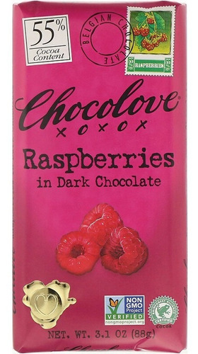 Raspberries In Dark Chocolate 55% Cocoa, 3.1 Oz (88 G