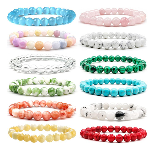 Srobenz 12 Pulseras De Cuentas De Piedras Semipreciosas De 0