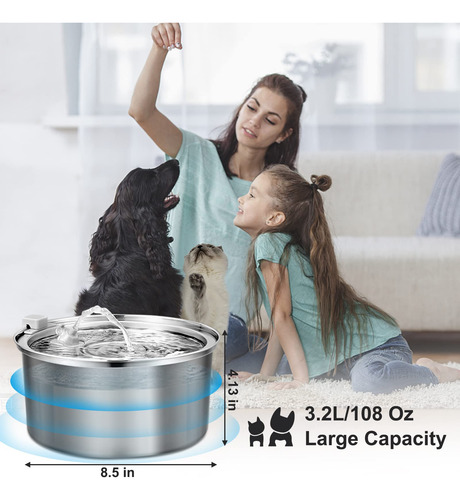 Fuente De Agua Inoxidable 3.2 L Para Mascotas