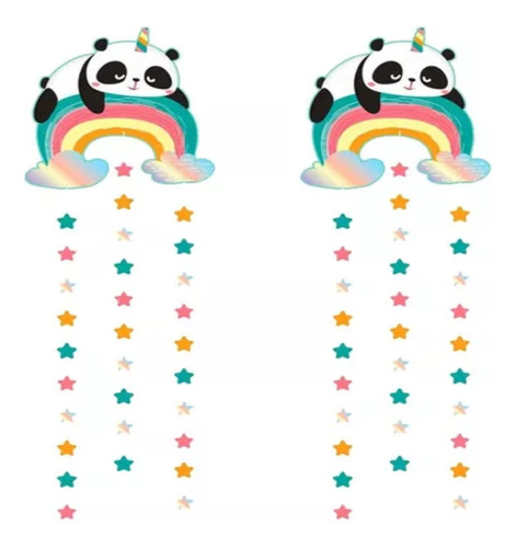 Banderin Guirnalda Banner Panda Arcoiris 30x90cm X2 Unidades