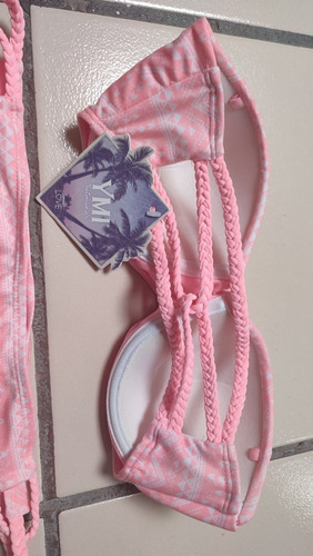 Set De 2 Piezas Bikini, Ymi Talla Mediana, Rosa Con Grecas