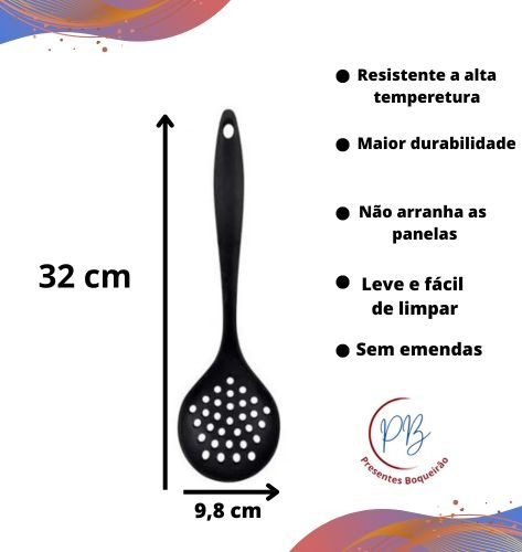 Escumadeira De Silicone Inteirico Preto Resistente Wellmix