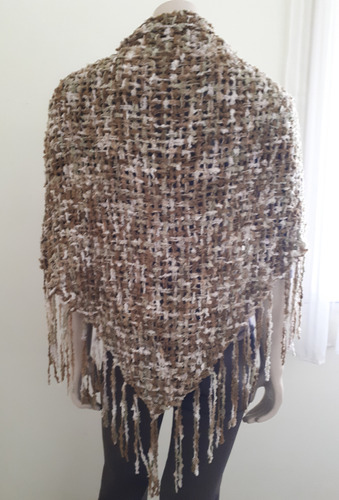 Chal Triangular Poncho Artesanal Tejido Telar Mujer Flecos