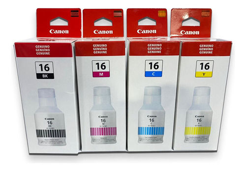 Combo 4 Botella Tinta Canon Gi 16 Negro Cian Magenta Amarill