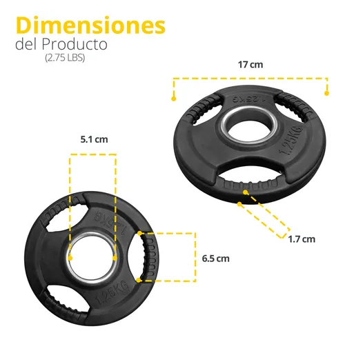 Discos Olimpicos 1.25-25 KG 50 MM 4 Agarres Acero recubierto de