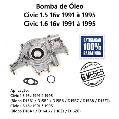 Bomba Óleo Civic 1.5 16v Até 1995 D15b1 D15b2 D15b6 D15b7