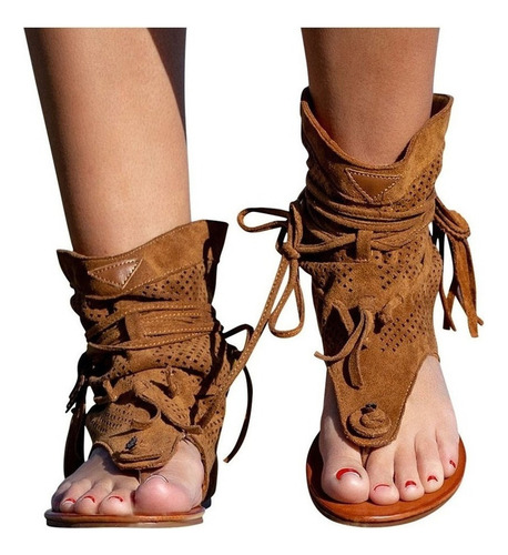 Mujeres Retro Bohemia Borla Romana Zapatos De Playa Botas