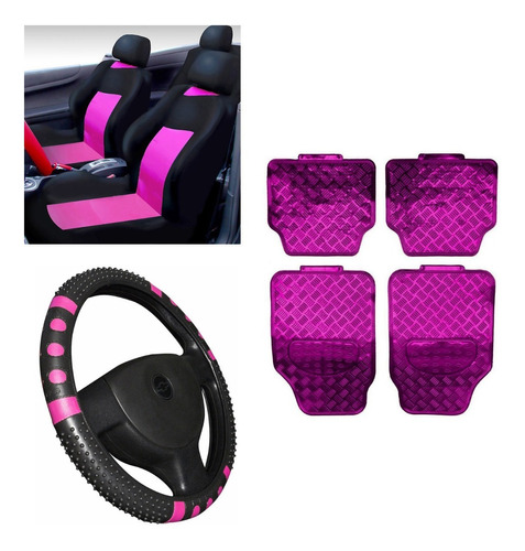 Kit Rosa Pink Jogo Tapete Jogo Capa Banco Volante