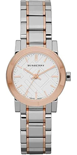 Burberry White Dial Rose Gold Ion-plated Bezel Ladies Watch