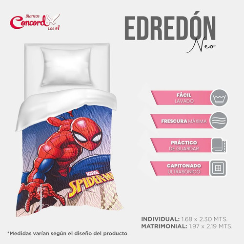 Edredon Individual Ligero Spider Man 2 Vistas Azul Spider