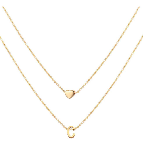 Collar Dije Letra C Corazon Mujer Joyería Oro Regalo Navidad