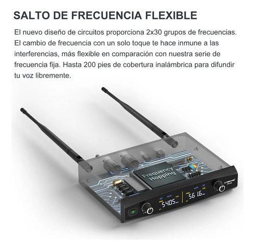 Sistema De Micrófono Inalámbrico Dual Uhf Phenyx Pro Ptu-52 Color Negro