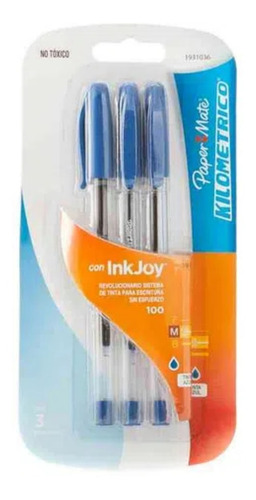 Blister X3 Paper Mate Kilometrico 100 1.0 Medium Azul