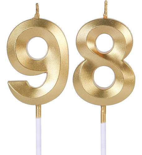 Velas Doradas De Cumpleaños 98 Y 89 Para Pasteles, Número 98