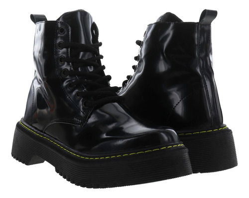Imagen 1 de 4 de Botines Estilo Combate Para Dama Efecto Charol Erez