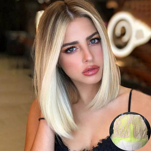 Peluca Rubia Corta Para Mujer, Parte De Peluca Bob Hetero