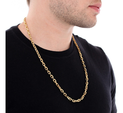 Corrente Colar Cadeado 6mm Banhado A Ouro + Cor Dourado