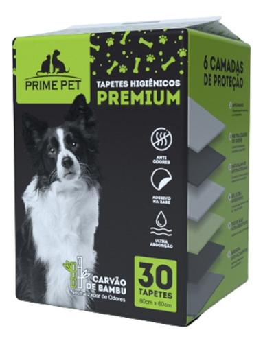 Tapete Para Cachorro Slim Carvão Bambu 80x60 Prime Pet 30un