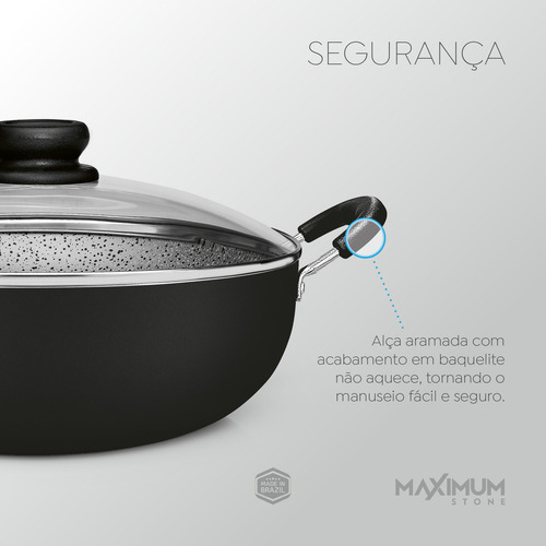 Frigideira Wok Com Tampa Maximum Stone 28cm Preto Panelux