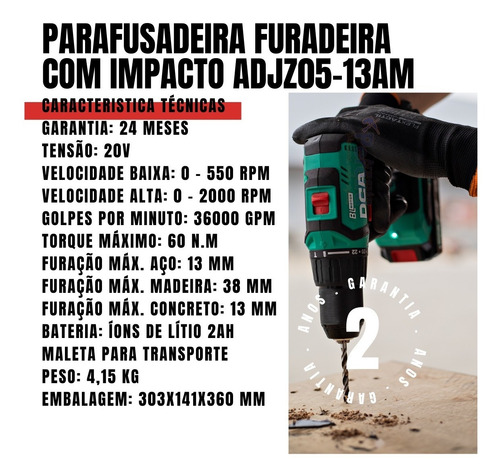 Parafusadeira Furadeira Com Impacto 2baterias 20v Adjz0513am