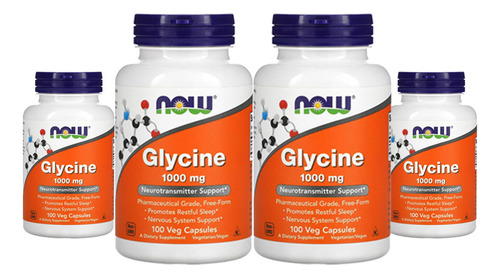 Glicina 1000mg Now Foods Glycine 100 Veg Caps 4un Sabor Sem sabor