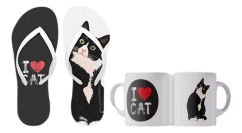 Kit Presente Chinelo E Caneca Personalizados Pets Gato Cat