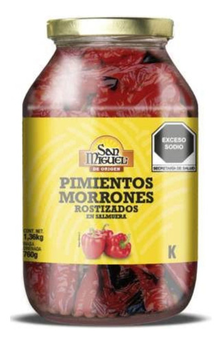 Pimientos Rostizados San Miguel entero salmuera en frasco 900 g