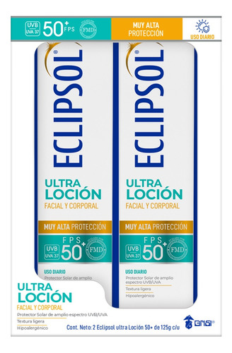 Duopack, Eclipsol Ultra Loción Fps50, 125 Gr | 2 Piezas