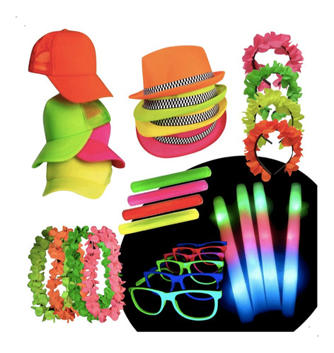 Combo Cotillon Fiesta Fluo Mega Vip 50 Inv + Rompecocos Led