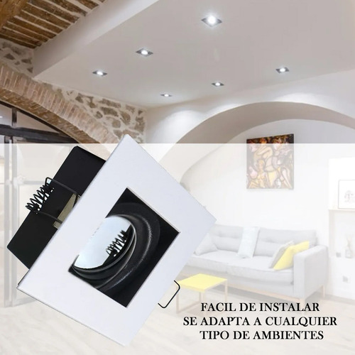 Pack X 20 Spots De Embutir Cuadrados Antideslumbrante Color Blanco Con Zocalos Gu10 Y Dicroicas Led 7w Luz Fria