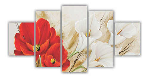 Quadros Mosaico Floral Buquê Copo De Leite + Flor Vermelha