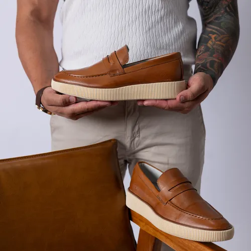 Sapato Social Mocassim Masculino Em Couro Confortável Adulto