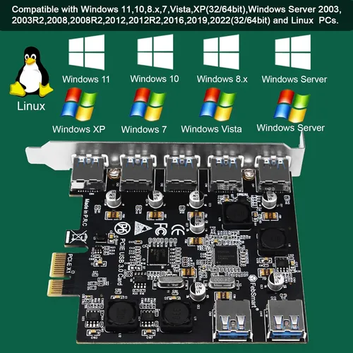 7-puertos Superspeed 5gbps Pcie Usb 3.0 Tarjeta De Expans...