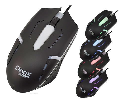 Imagen 2 de 5 de Mouse Gamer Dinax Óptico Retroiluminado Usb Luz Led Colegio