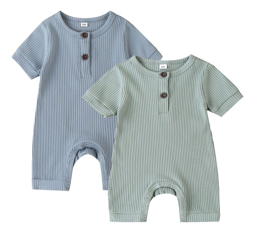 Luzozezo Infant Baby Boy Girl 2 Pack Solid Romper Ribbed Kn.