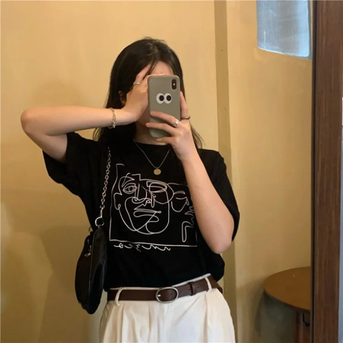Camiseta De Manga Corta Estampada Holgada De Verano Para Muj
