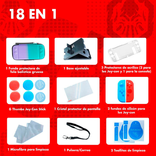 Kit Para Nintendo Switch Lila Turquesa Estuche Protector
