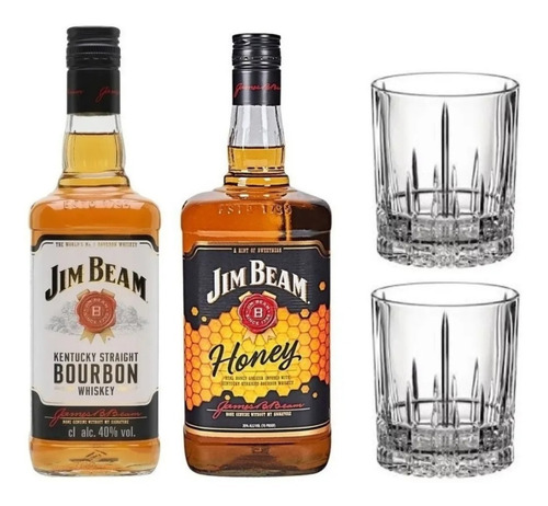 Whisky Jim Beam White 750ml + Honey + 2 Vasos Spiegelau  