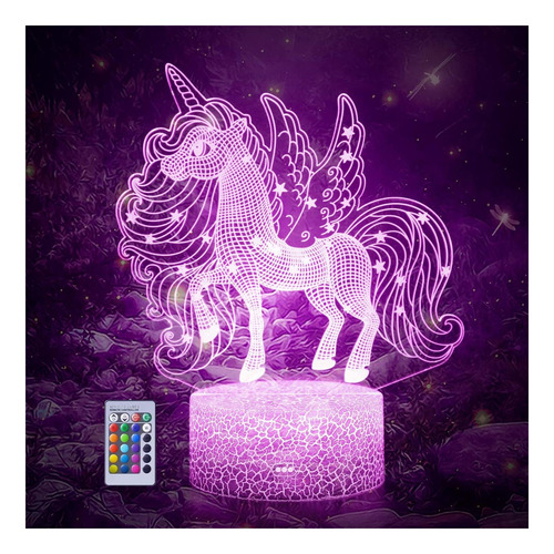 Luz Nocturna De Unicornio 3d, Lámpara De Ilusión Led Con Con