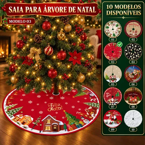 Saia Tapete Base Árvore De Natal Decoração Papai Noel Enfeite Natalino Luxo Modelo 3 Luvinco