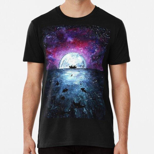 Remera Beautiful Art Moon, Space And Sea At The Night Algodo