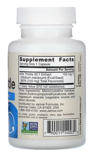 Silimarina Cardo mariano 150 mg 100 cápsulas Jarrow Formulas