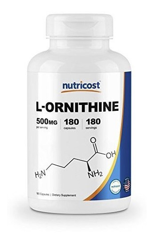 Nutricost L-ornithine 500mg, 180 Ud, Sin Omg Y Sin Gluten