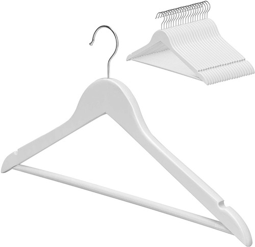 Imagen 7 de 10 de Perchas De Madera Color Blanco Lustradas X 50 Unidades