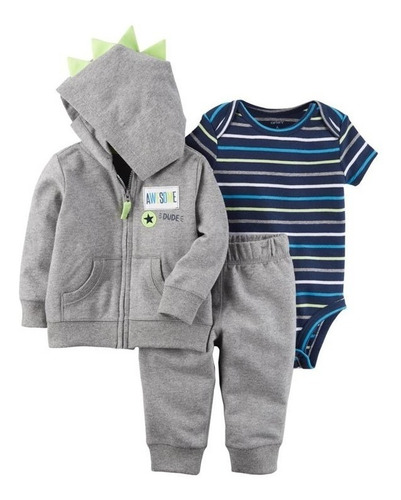 Conjunto Bebe Carters 3pz Gris Campera Mvd Kids